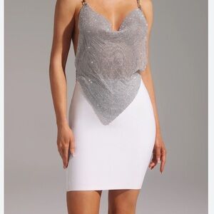 Meshki NWOT womans ivory satin and diamond MINI DRESS size S